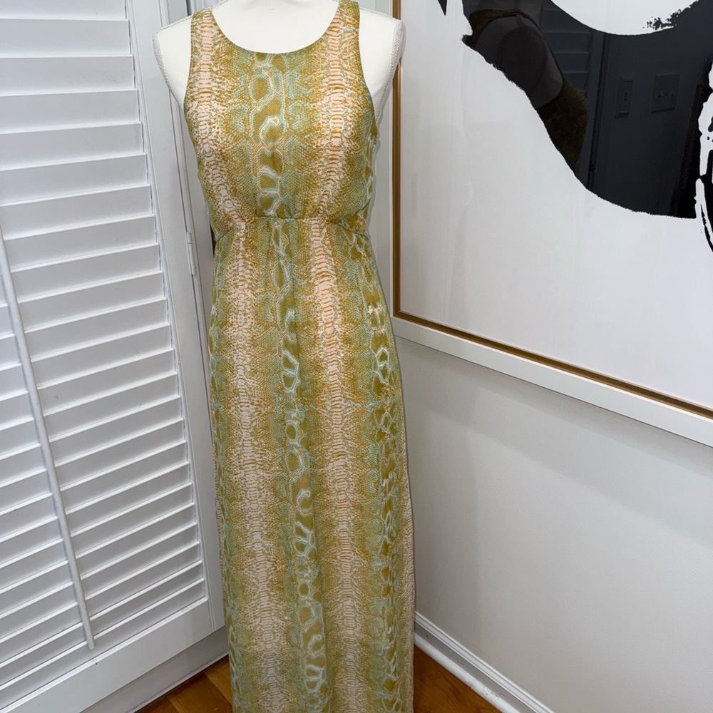 Bar III Green and Gold Snakeskin Patterned Maxi Dress